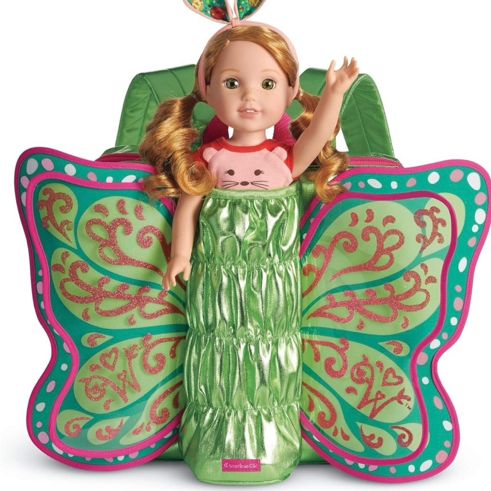 American Girl backpack Shimmering Green with Pink Butterfly Wings(no doll)